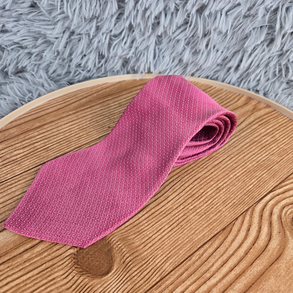 George Machado Silk Necktie Mens One Size Pink Geometric Pattern 60 Inch Length‎